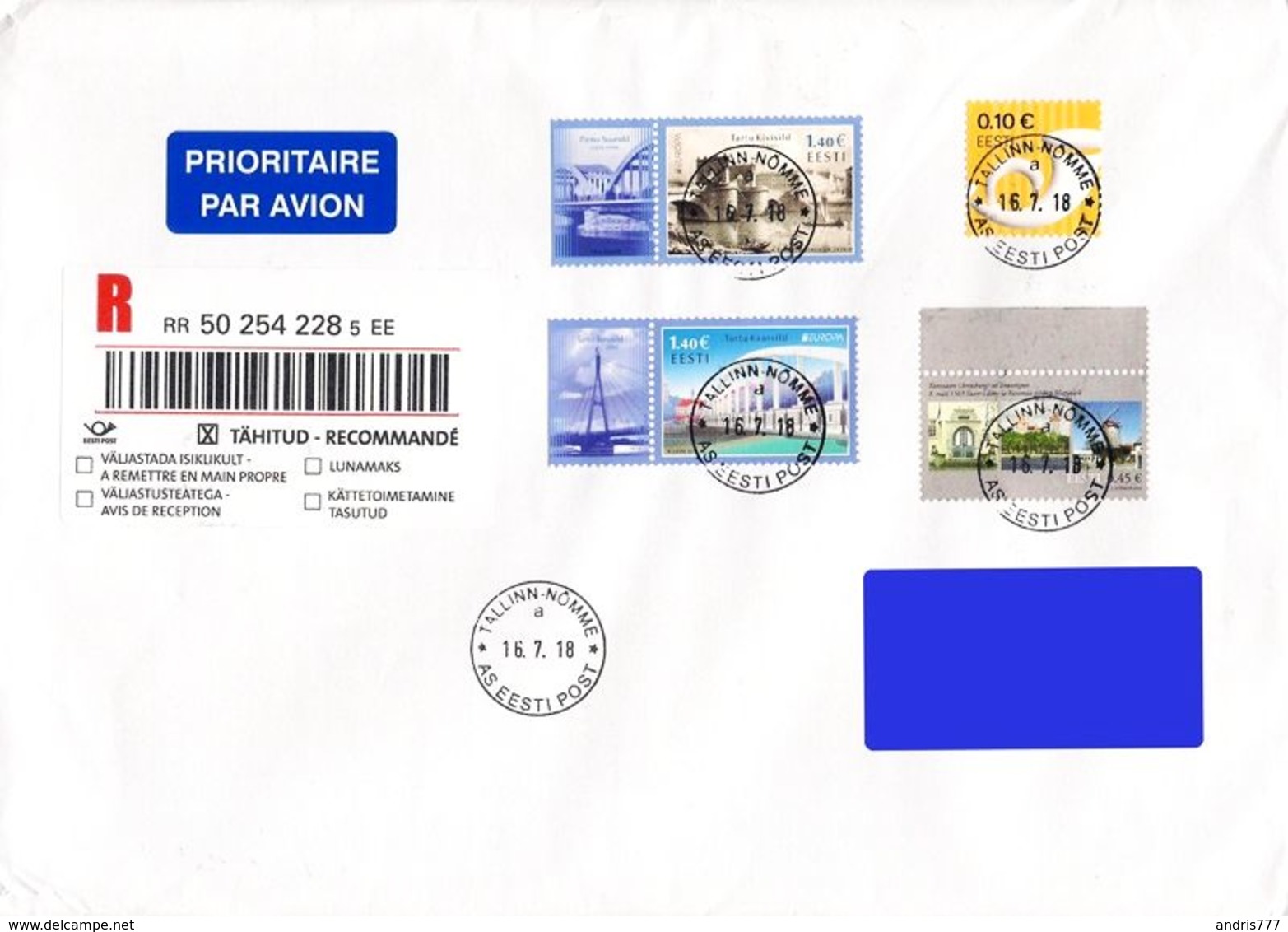 Estonia Estland Estonie 2018 (09) Europe - Bridges - Used Stamps On Addressed Cover - Estonia