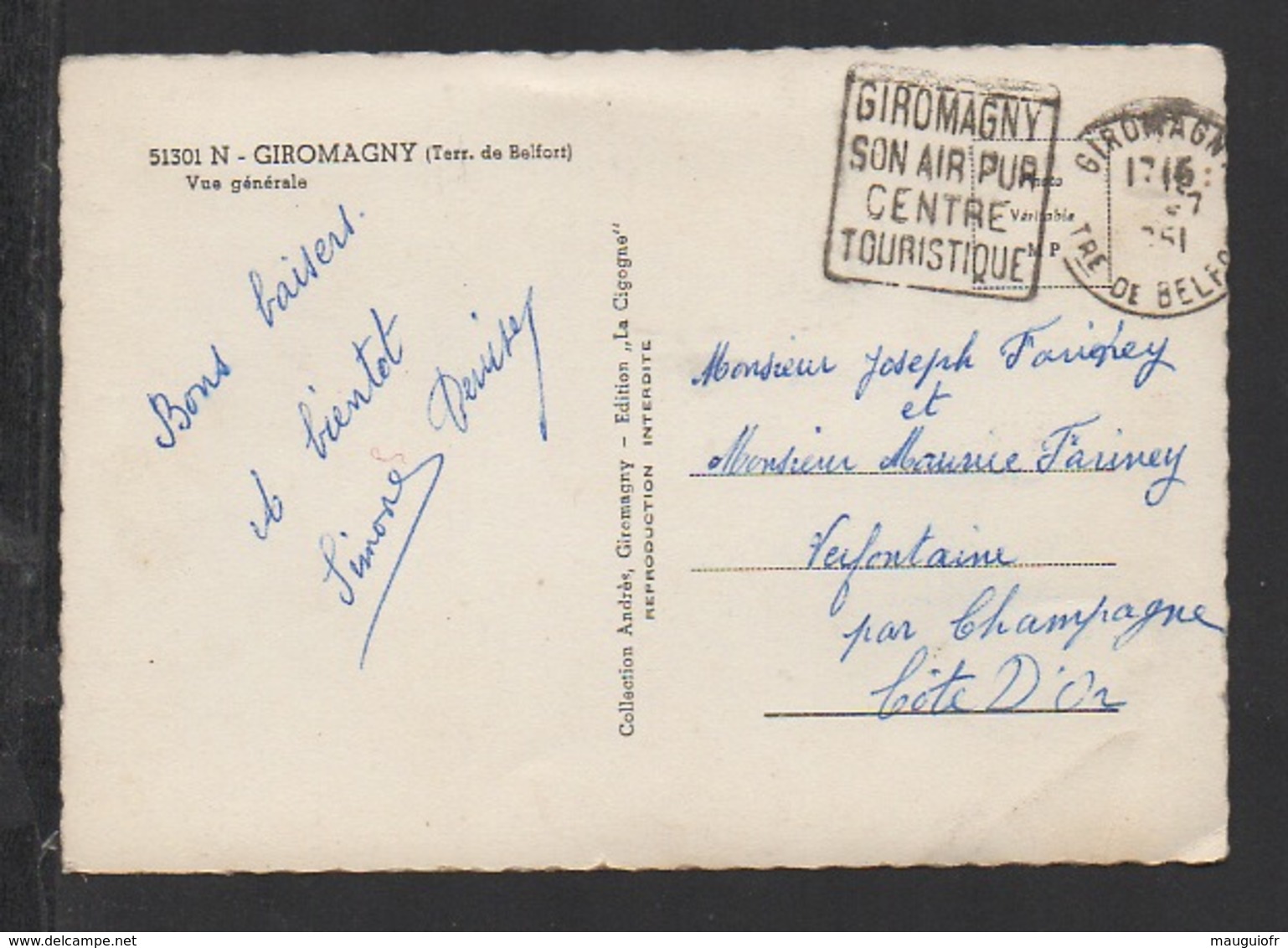 DF / 90 TERRITOIRE DE BELFORT / GIROMAGNY / VUE GENERALE / CIRCULÉE EN 1951 - Giromagny