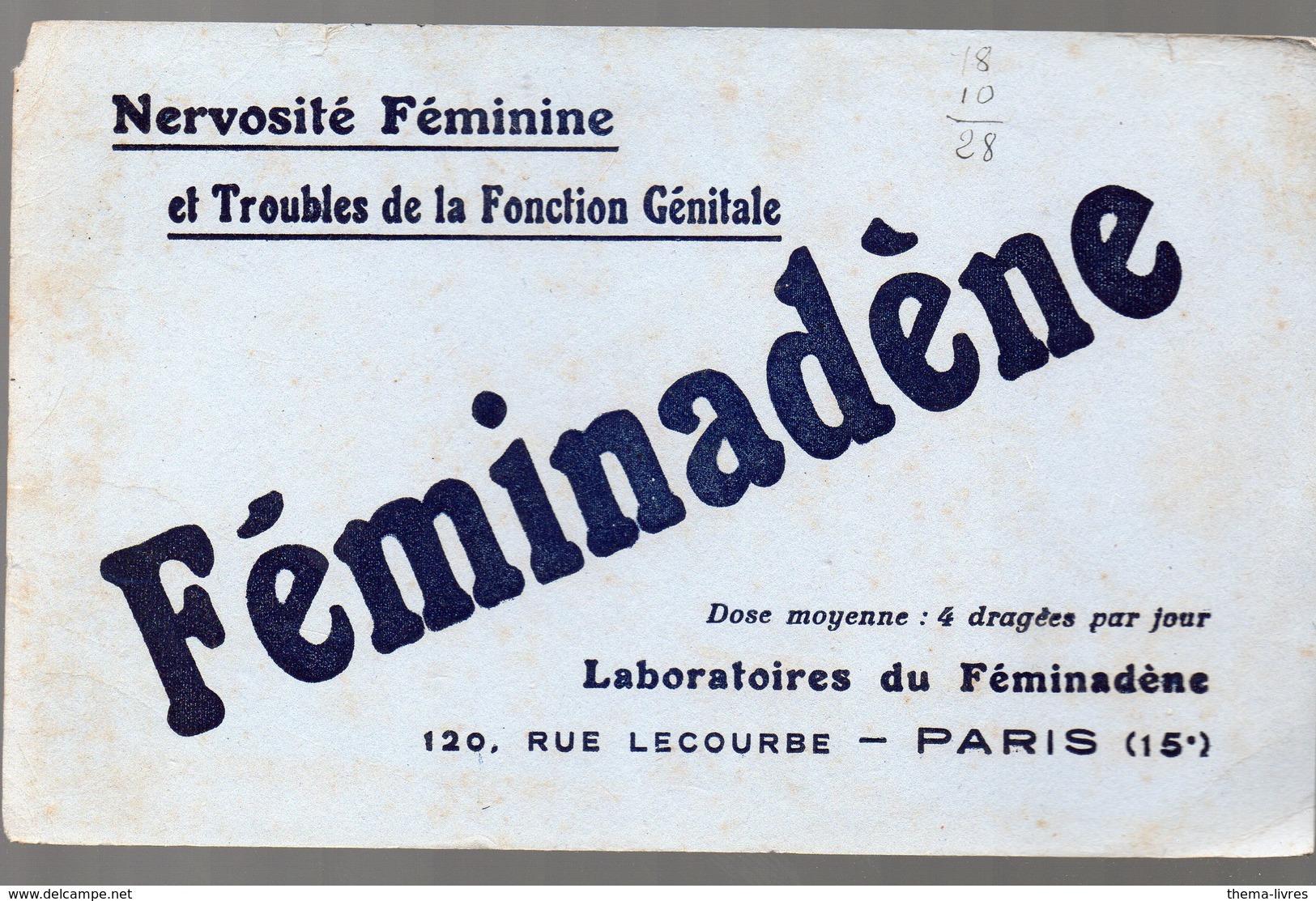 Paris Rue Lecourbe : Buvard FEMINADENE (pharmacie) (PPP9202) - Chemist's
