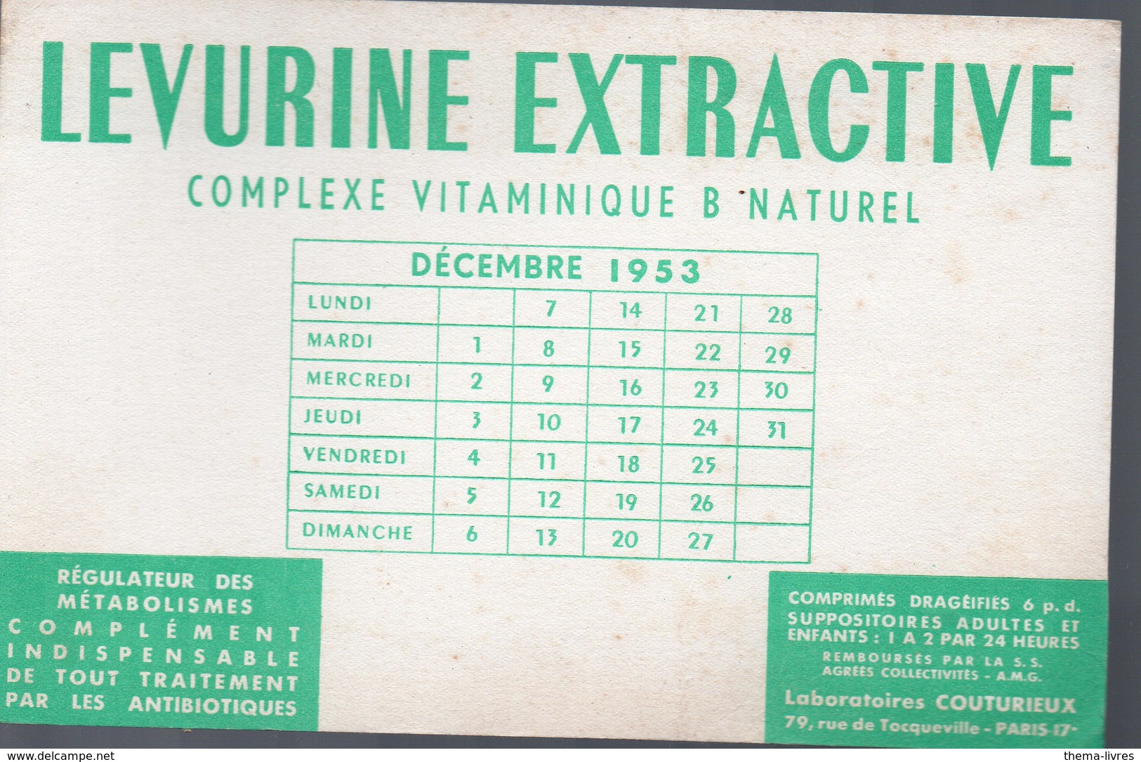 Paris Ru De Tocqueville : Buvard LEVURINE EXTRACTIVE (pharmacie) (PPP9204) - Chemist's
