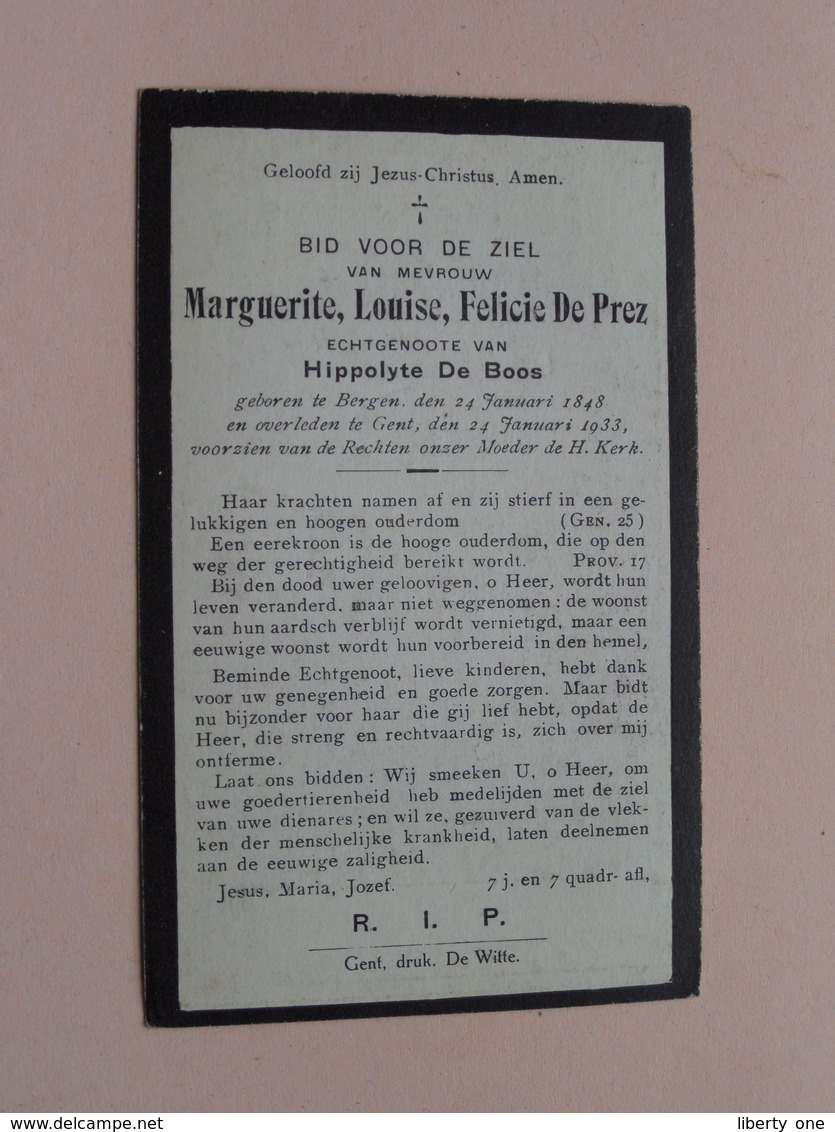 DP Marguerite DE PREZ ( DE BOOS ) Bergen 24 Jan 1848 - Gent 24 Jan 1933 ( Zie Foto's ) ! - Obituary Notices