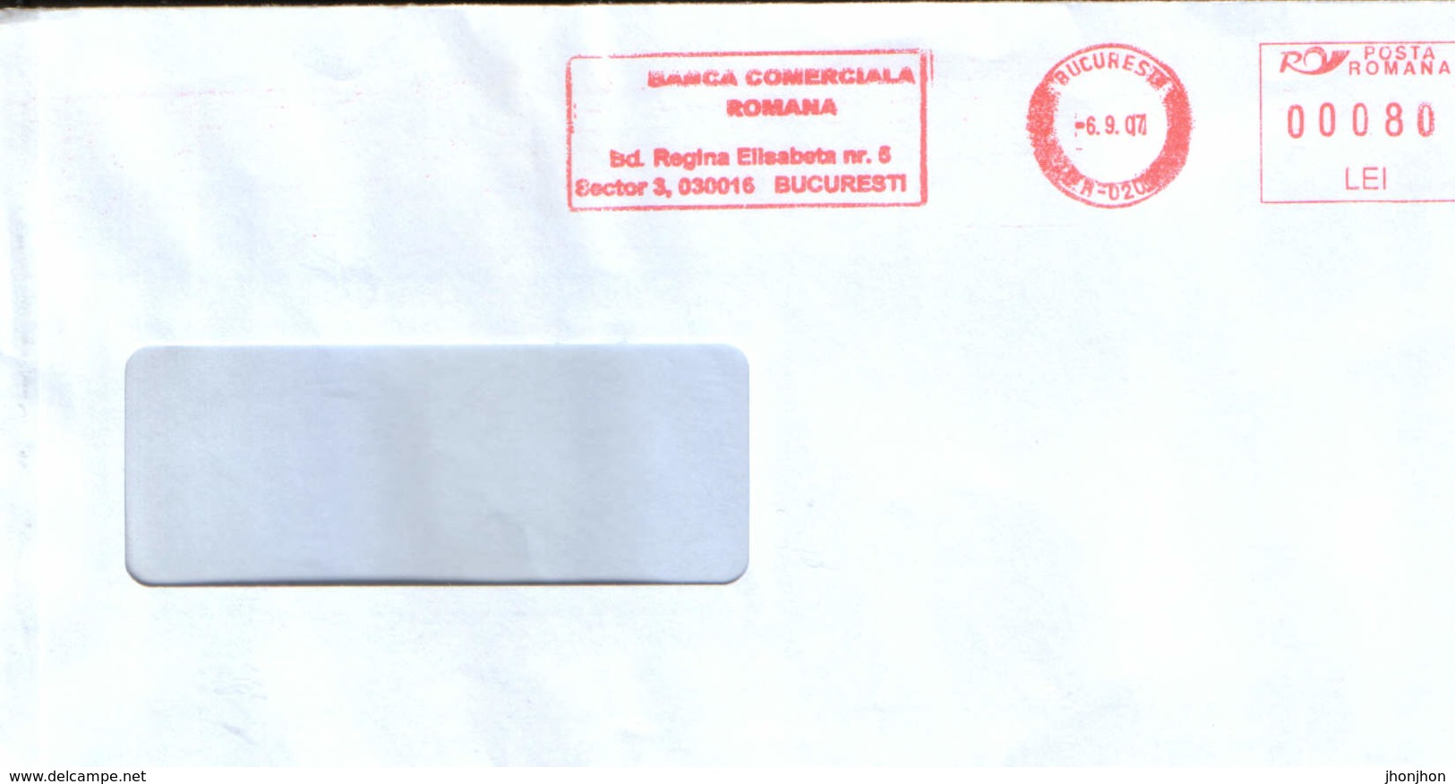 Romania - Cover (Letter) Personalized - Commercial Bank, Circulated In 2007 - Machine Footprints - Frankeermachines (EMA)