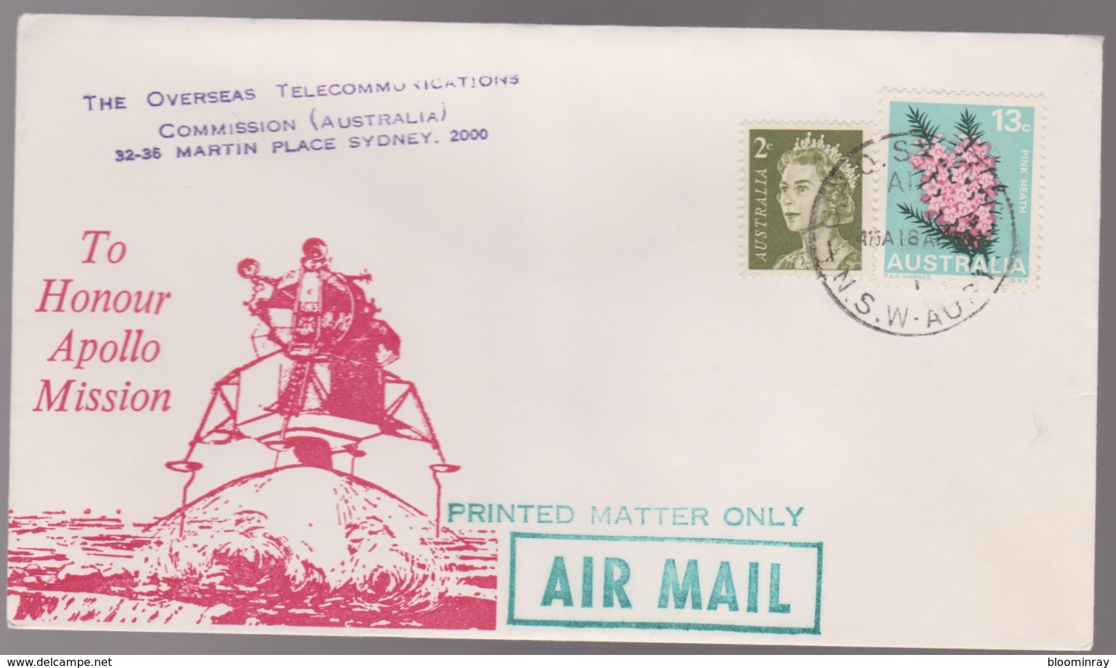 Apollo Mission 1972 Australia Overseas Telecommunications Commission Sydney SPACE Flight Cover - Primo Giorno D'emissione (FDC)