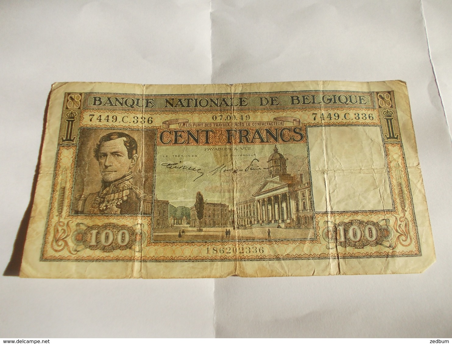 Billet Belgique 100 Francs 1949 Portrait Leopold - Other & Unclassified