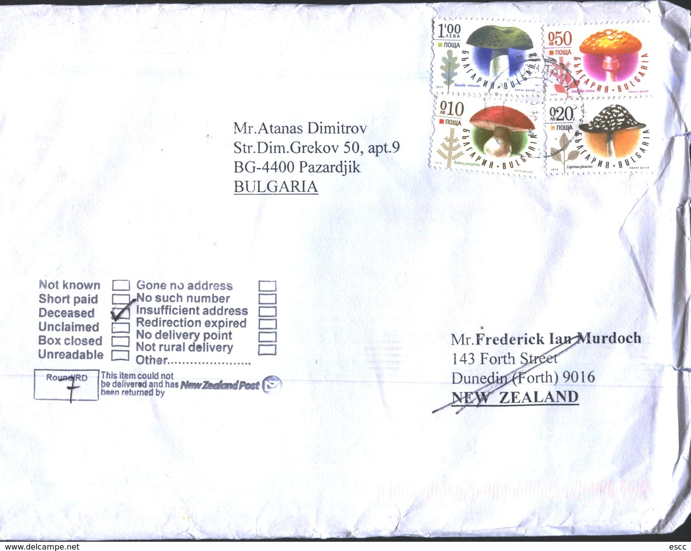 Mailed Cover (letter) With Stamps  Mushrooms 2014  From Bulgaria - Briefe U. Dokumente