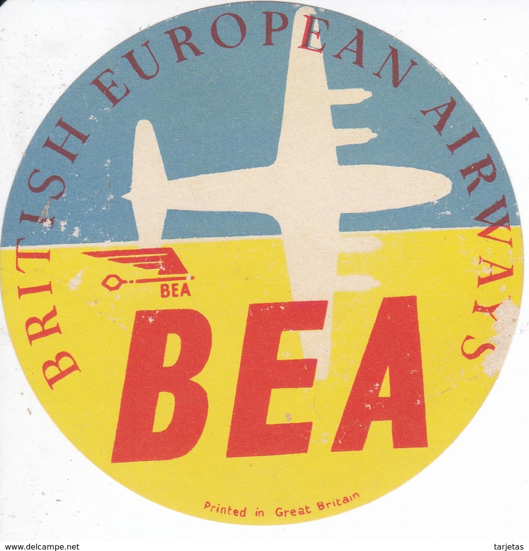 ANTIGUA ETIQUETA DE LA COMPAÑIA AEREA BRITISH EUROPEAN AIRWAYS (AVION-PLANE) BEA - Etiquetas De Equipaje