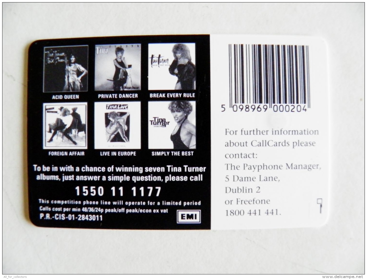 Phonecard Ireland Eire Tina Turner Singer Music  Chip 20 Units - Irlande