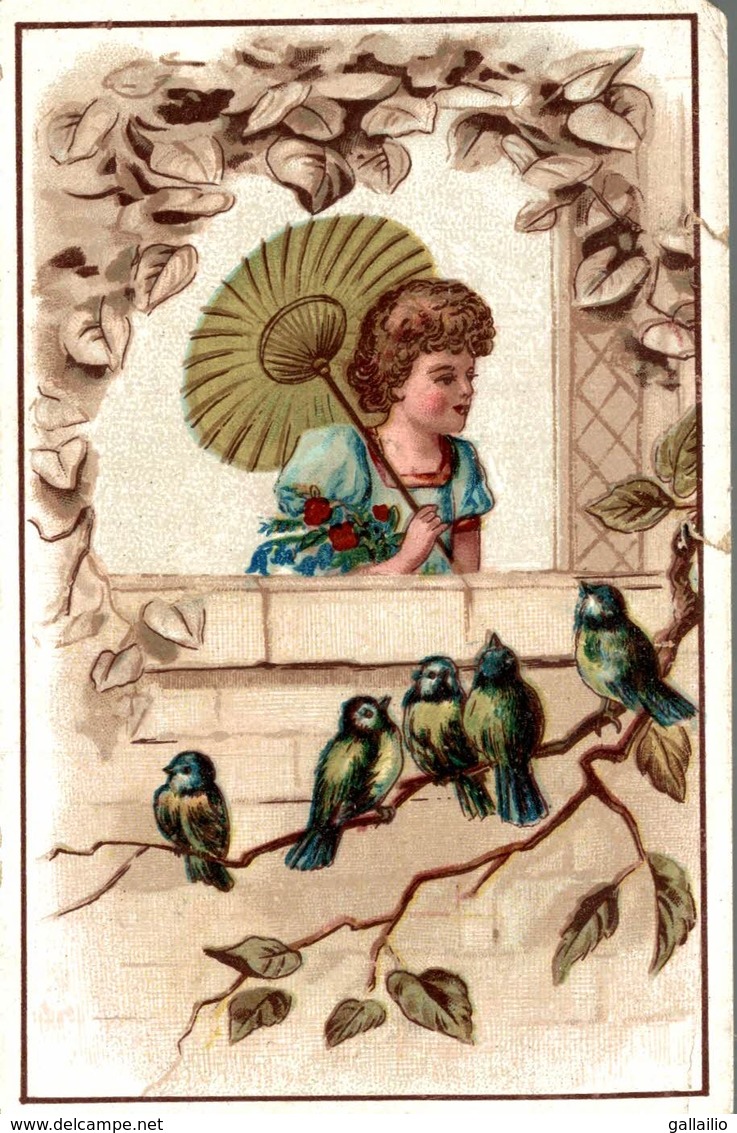 CHROMO CHICOREE LA BELLE JARDINIERE FEMME OMBRELLE OISEAU - Autres & Non Classés