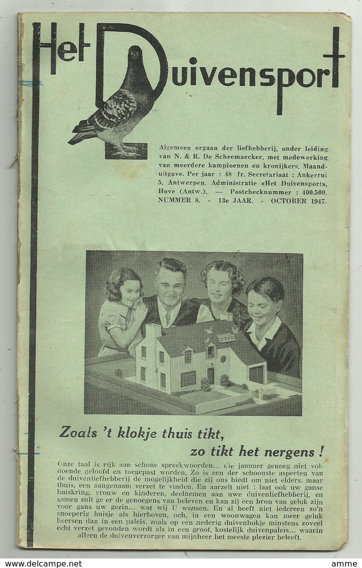 Hove - Het Duivensport   *   12 maanduitgaves , jaargang 1947 ( duivensport - duiven - duif - pigeon)