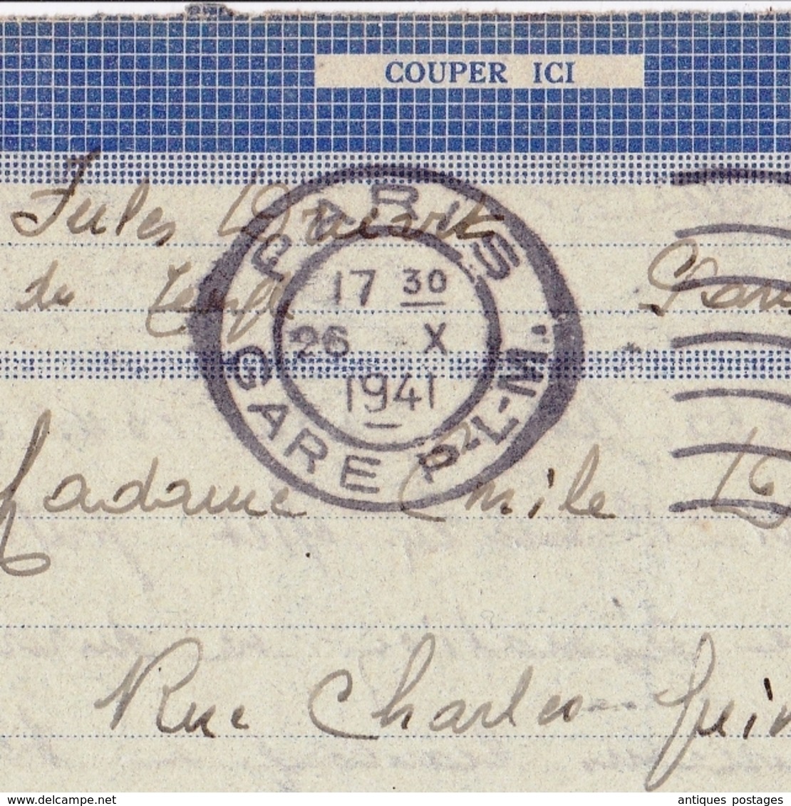 Lettre 1941 Paris Garle PLM Roubaix Bande De 3 Timbres Mercure Train Paris Lyon Méditerranée - 1938-42 Mercure