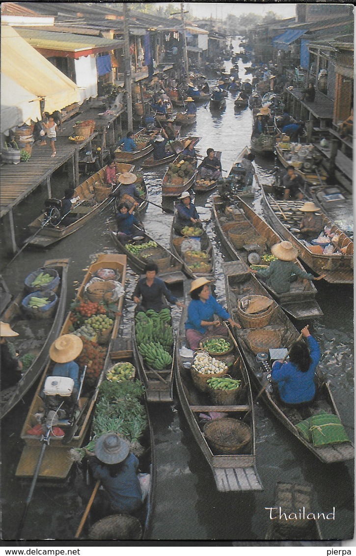 THAILAND - RAJBURI - MERCATO SULLE BARCHE - VIAGGIATA 1977 FRANCOBOLLO ASPORTATO - Tailandia