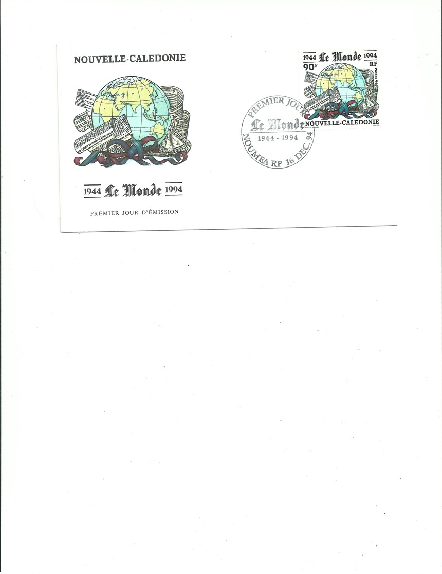 NOUVELLE CALEDONIE  1 Env FDC 674 "50 Ans Journal Le Monde" 16 Dec 94 - FDC