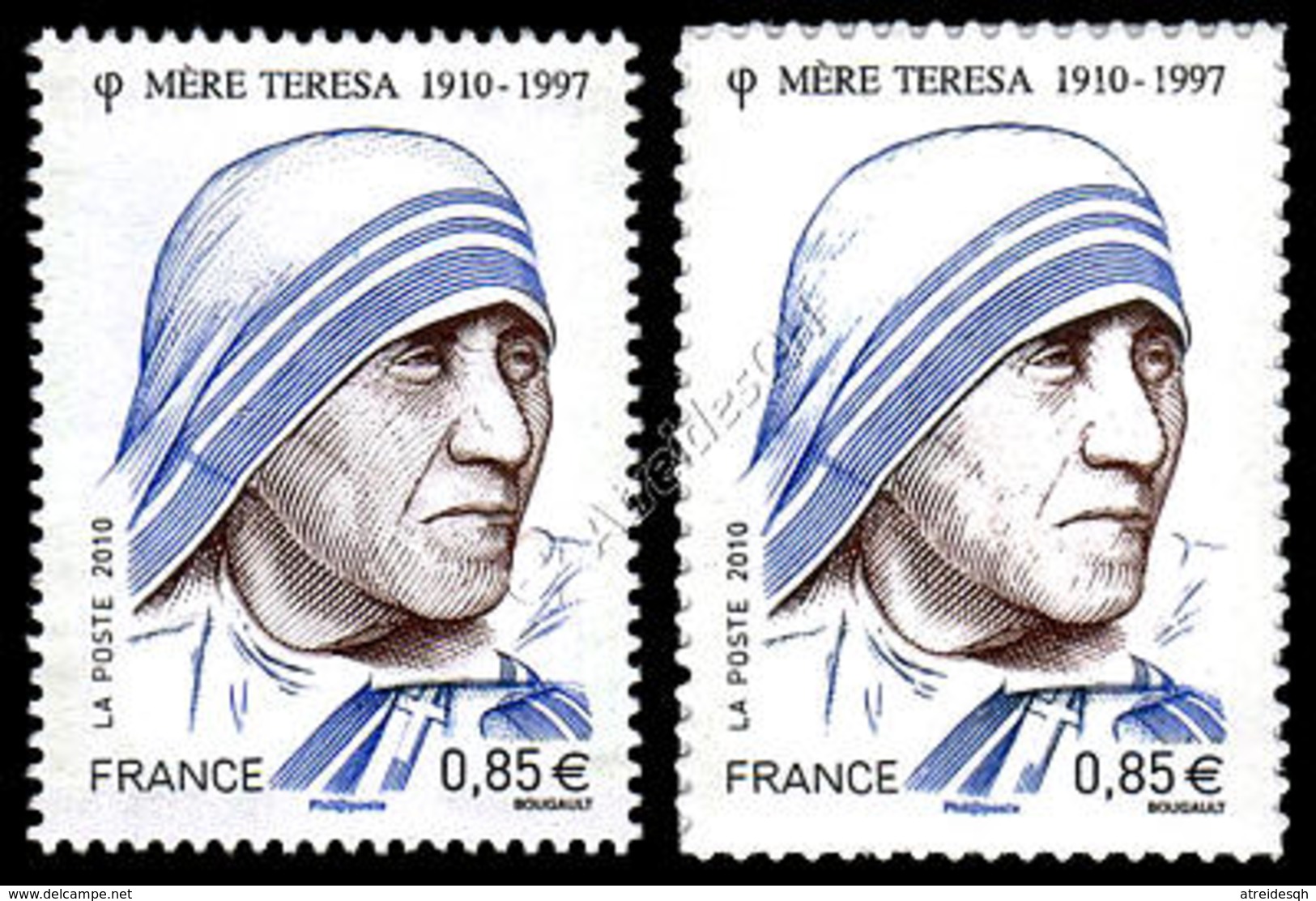 Francia / France 2010: 2 Val. Madre Teresa Gommato E Autoadesivo / Mother Teresa, Gummed And Self-adhesive Stamps ** - Mother Teresa