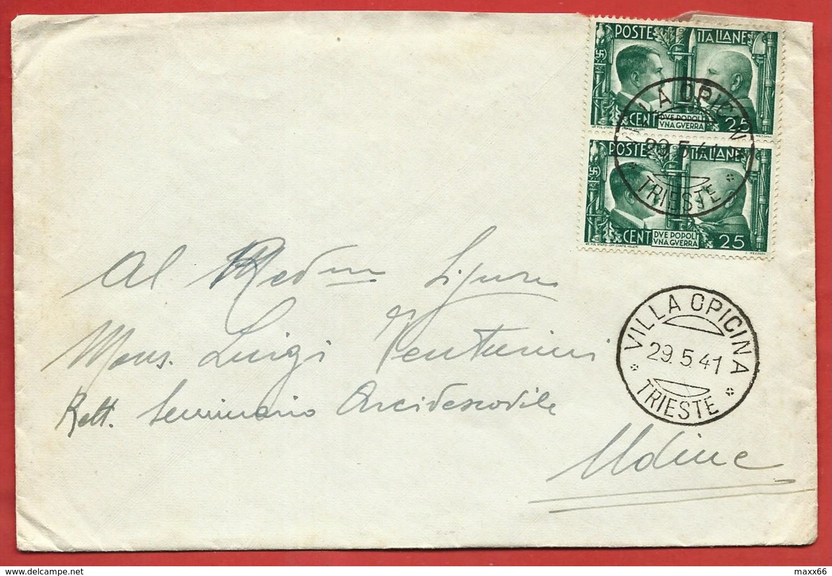 LETTERA VG ITALIA - ORDINARIA Fratellanza D'Armi Coppia - 10 X 16 - ANN. 1941 VILLA OPICINA - Storia Postale