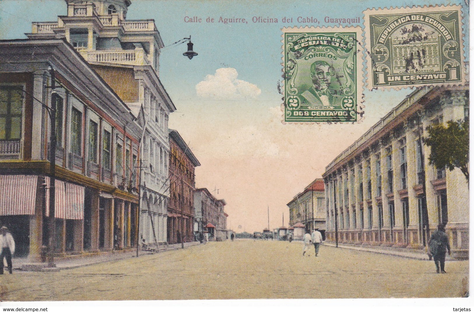 POSTAL DE GUAYAQUIL DE LA CALLE DE AGUIRRE - OFICINA DEL CABLO DEL AÑO 1924  (VICTOR SANCHEZ - Z.BALLEN) ECUADOR - Ecuador