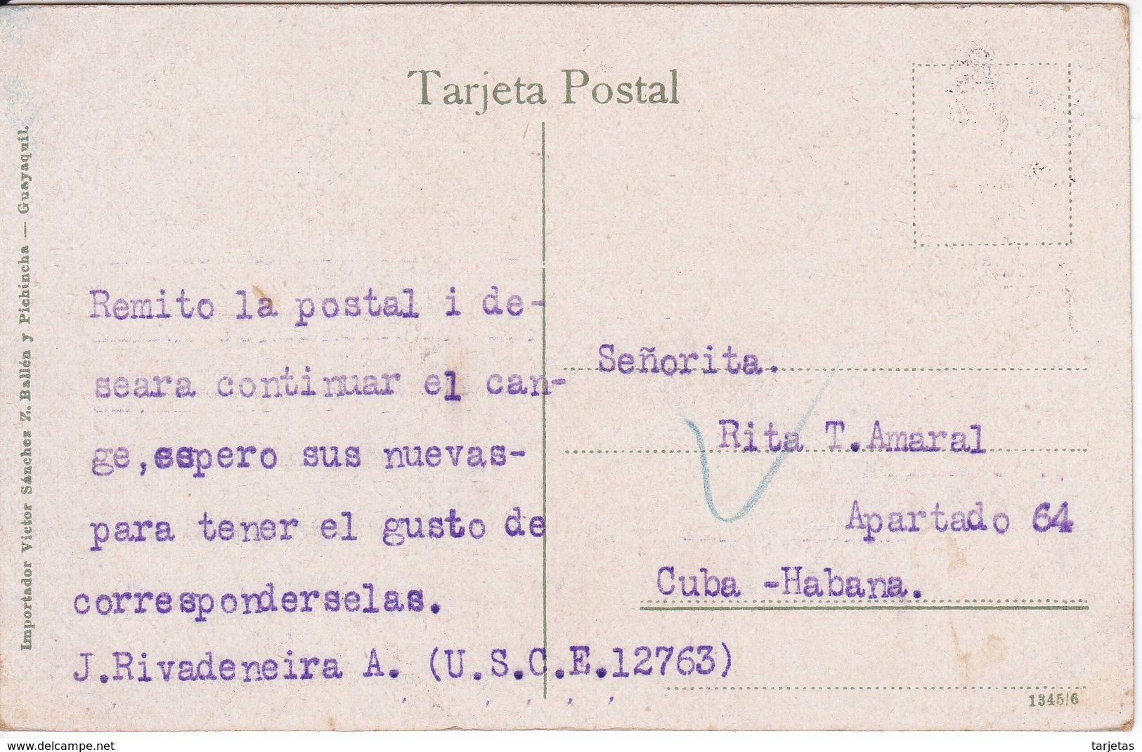 POSTAL DE GUAYAQUIL DE LA CALLE DE AGUIRRE - OFICINA DEL CABLO DEL AÑO 1924  (VICTOR SANCHEZ - Z.BALLEN) ECUADOR - Ecuador