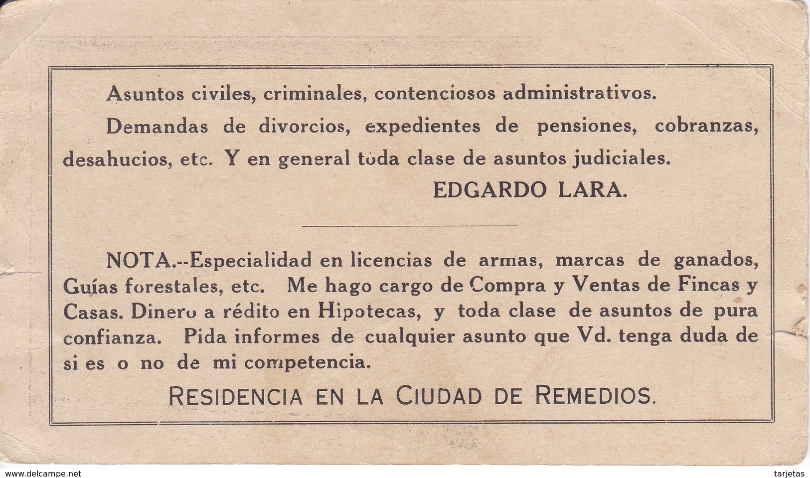 POSTAL DE CUBA DE EDGARDO LARA OLIVA MANDATARIO JUDICIAL DE LA PROVINCIA DE SANTA CLARA (DEPARTAMENTO REMEDIOS) - Cuba