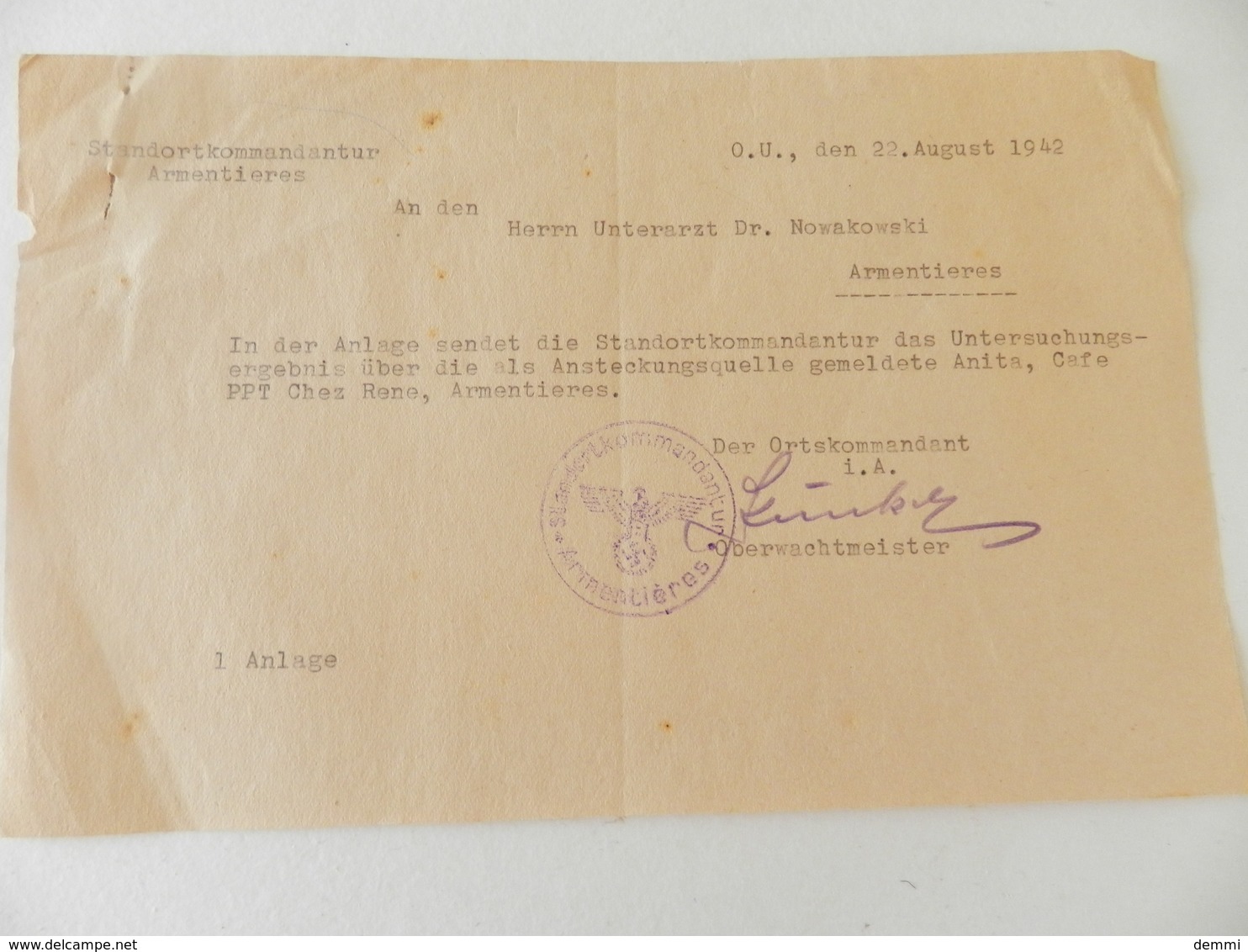 Militaria - Armentières - 5 Documents écrits En Allemand - Cachets De La Standortkommandantur D'Armentières - 1942 - Documents