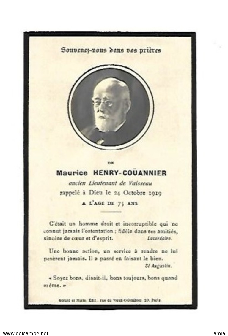 IMAGE RELIGIEUSE MAURICE HENRI COUANNIER ANCIEN LIEUTENANT DE VAISSEAU 24 OCTOBRE  19119 - Devotieprenten