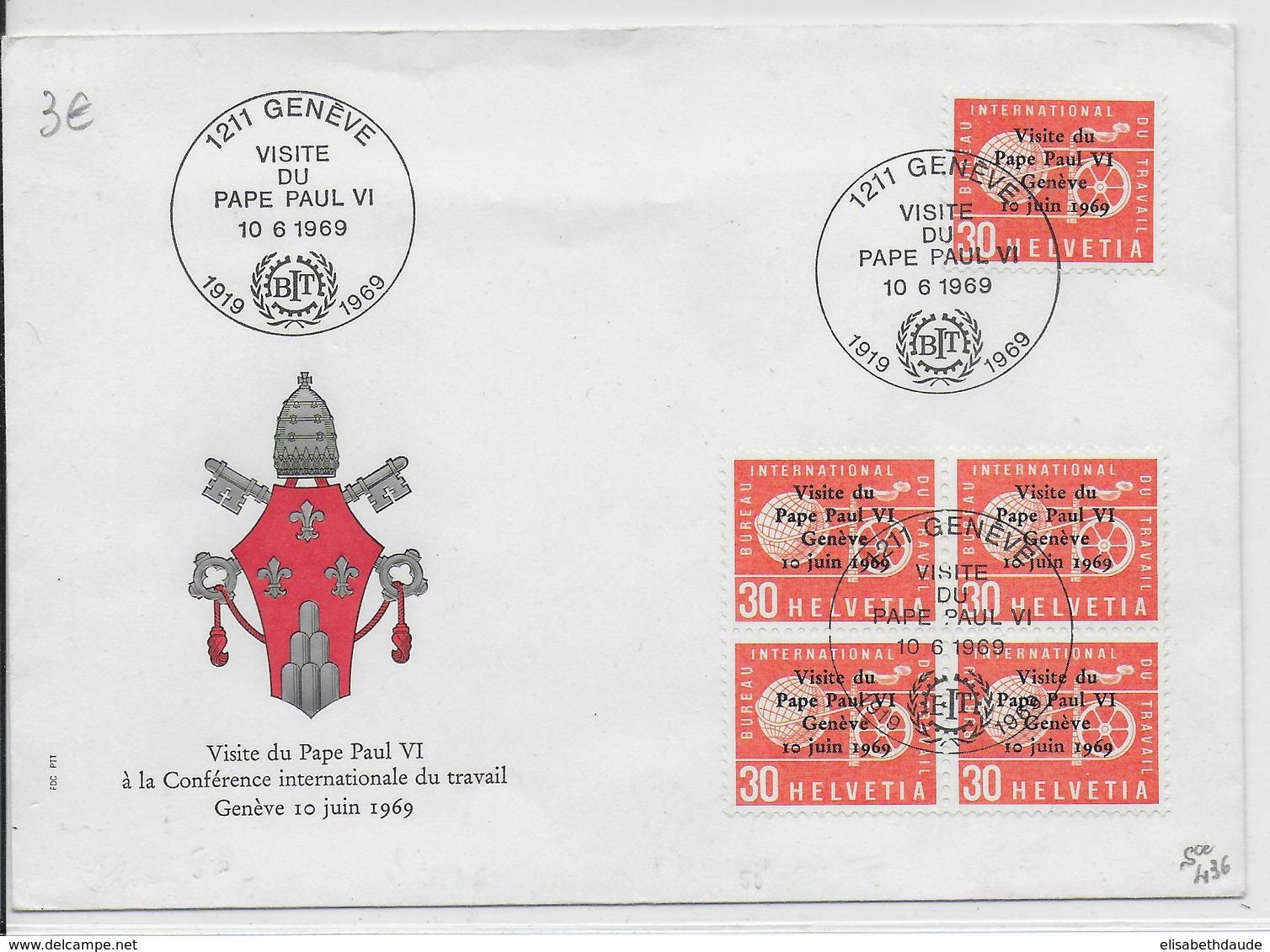 OBLITERATION ILLUSTREE (SONDERSTEMPEL) - SUISSE - 1969 - VISITE DU PAPE PAUL VI à GENEVE - Covers & Documents