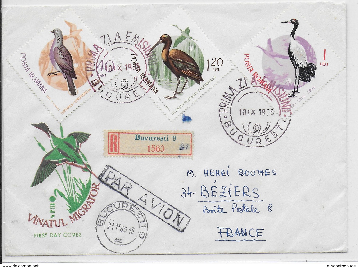 OBLITERATION ILLUSTREE (SONDERSTEMPEL) FDC - ROUMANIE - 1965 - OISEAUX - FDC