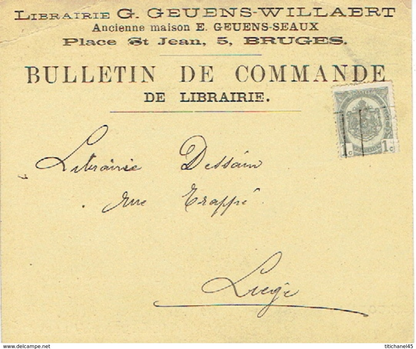 CP/PK Publicitaire BRUGGE 1910 - G. GEUENS-WILLAERT - Librairie - Brugge