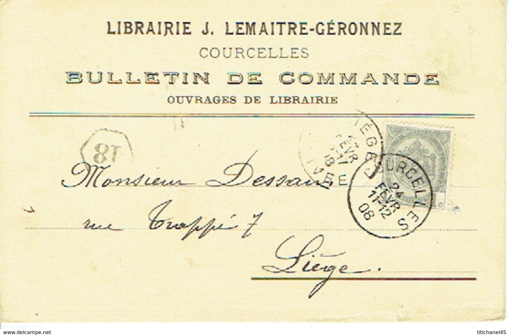 CP/PK Publicitaire COURCELLES 1908 - J. LEMAITRE-GERONNEZ - Librairie - Courcelles