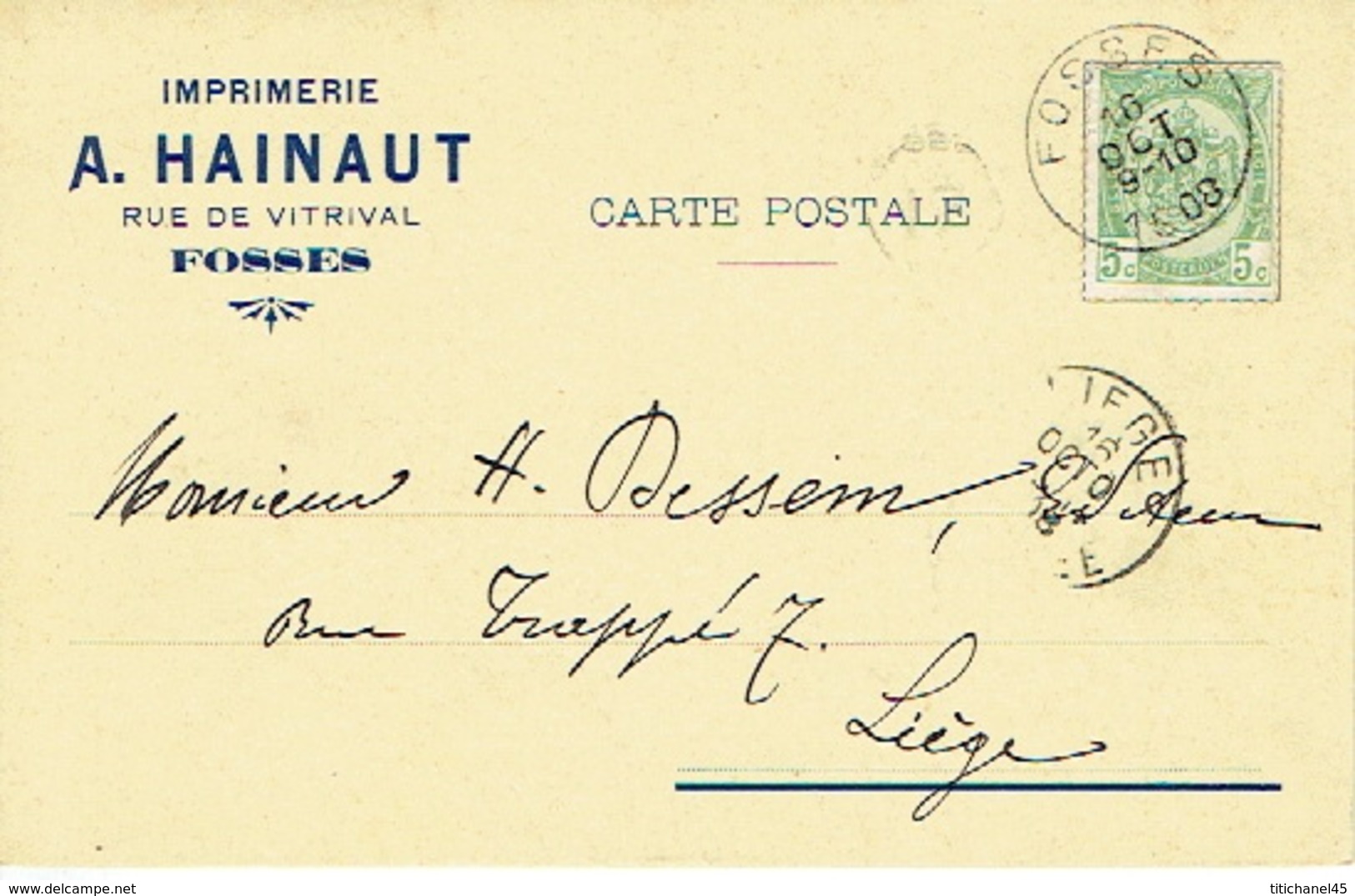 CP/PK Publicitaire FOSSES 1908 - A. HAINAUT - Imprimerie - Fosses-la-Ville