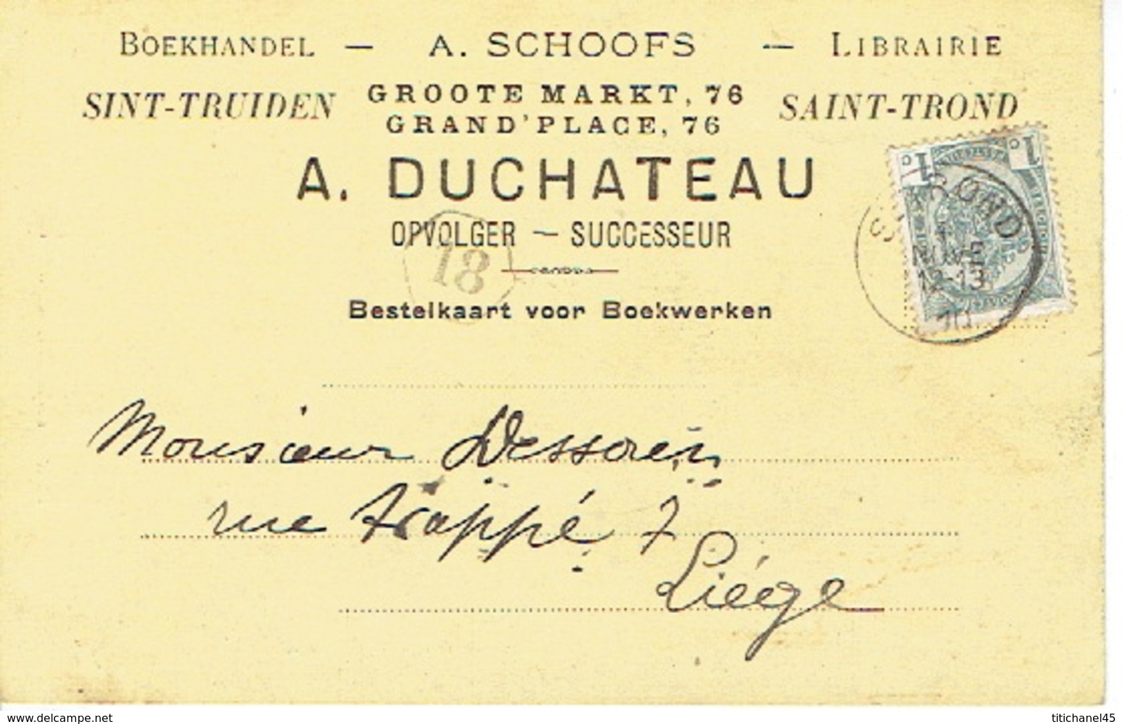 CP/PK Publicitaire SINT-TRUIDEN 1910 - A. DUCHATEAU - Boekhandel - Sint-Truiden