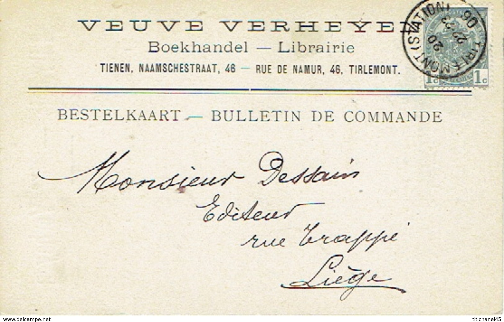 CP/PK Publicitaire TIENEN 1906 - VEUVE VERHEYEN - Boekhandel - Librairie à TIRLEMONT - Tienen