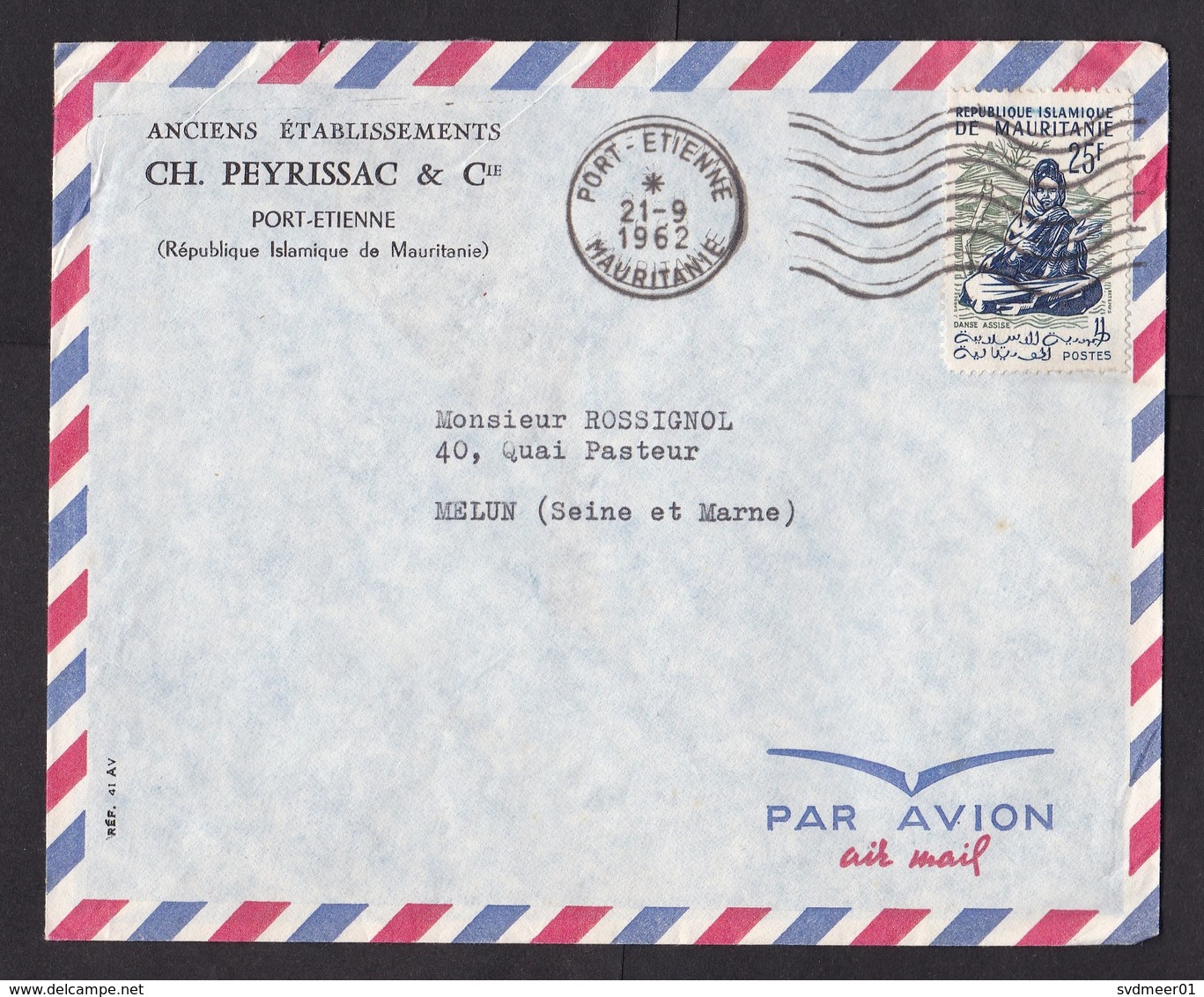 Mauritania: Airmail Cover To France, 1962, 1 Stamp, Lady (stamp & Cover Damaged, See Scan) - Mauritanië (1960-...)