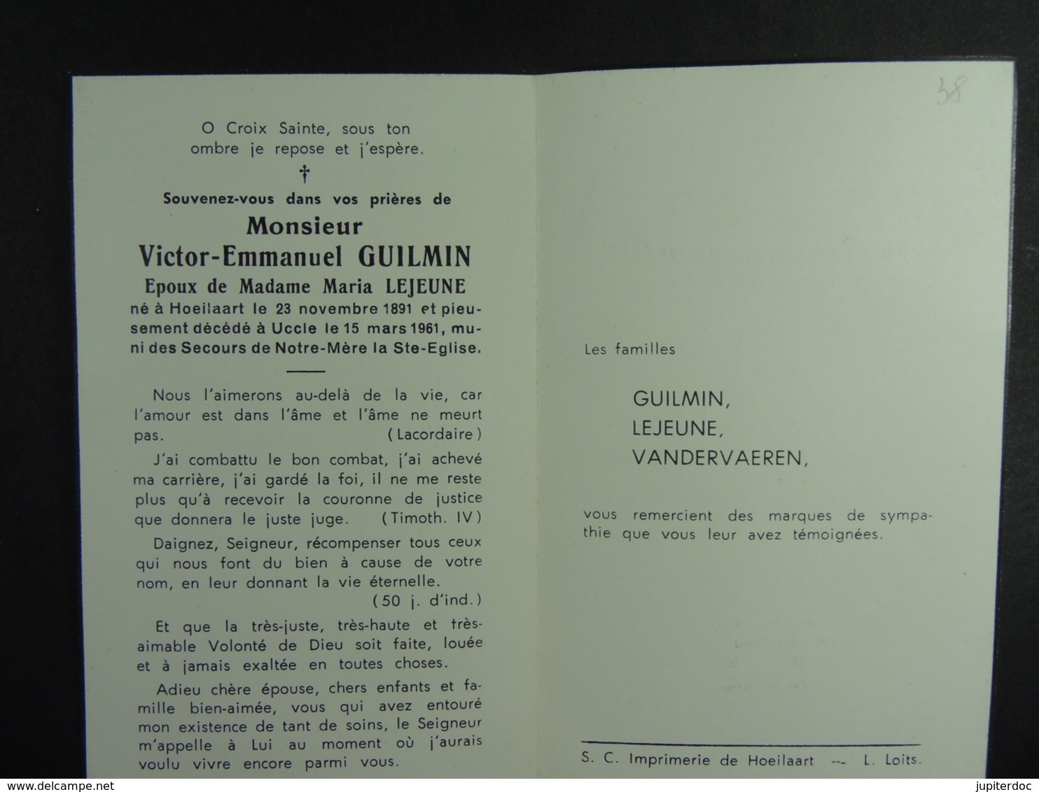 Victor Guilmin épx Lejeune Hoeilaart 1891 Uccle 1961 /38/ - Devotion Images