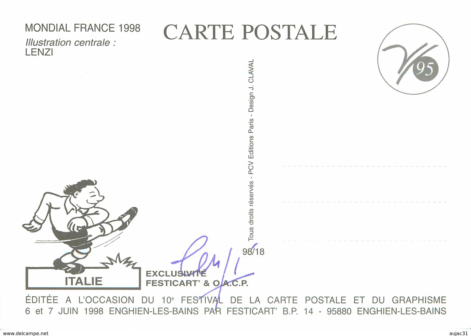 Illustrateur Lenzi - Enghien Les Bains - Sports - Football - Coupe Du Monde 1998 - Italie - Autographe - Signature - Lenzi