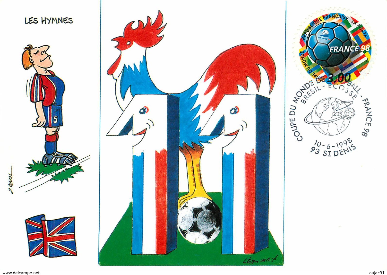 Illustrateur Léon Max - Enghien Les Bains - Sports - Football - Coupe Du Monde 1998 - Angleterre - Autographe -Signature - Autres & Non Classés