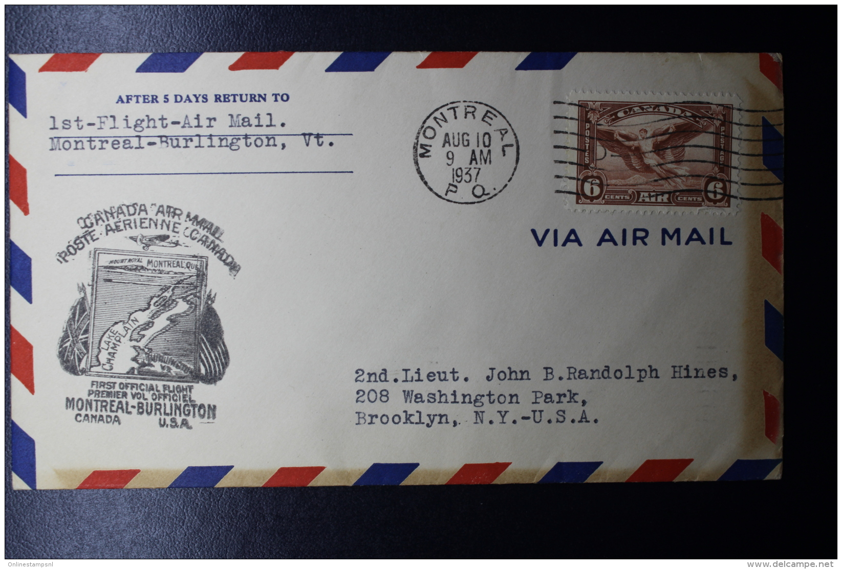 Canada FFC Montreal -&gt; Burlington , 9-8-1937  Boston Maine Airways    MU 300 - First Flight Covers