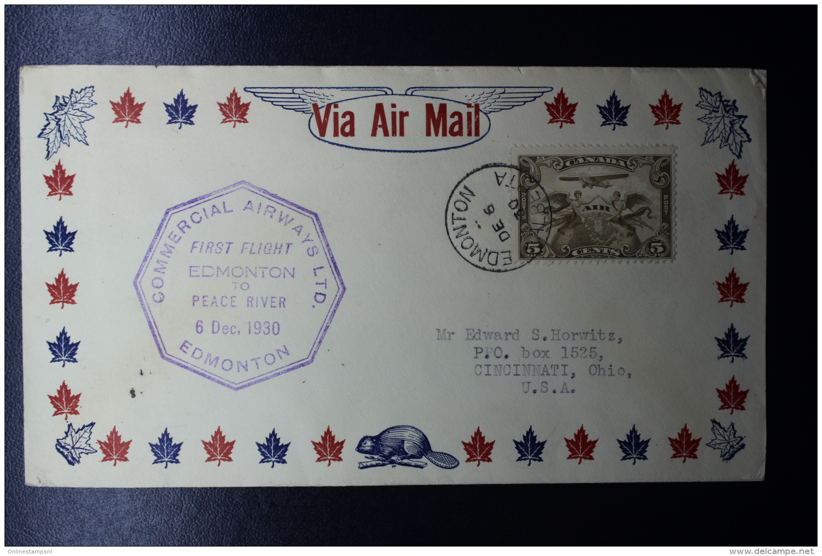 Canada: FFC Edmonton -&gt; Peace River 12-12-1930  Commercial Airways Ltd.  Special Label At Back Can 132   AC 132 - Erst- U. Sonderflugbriefe