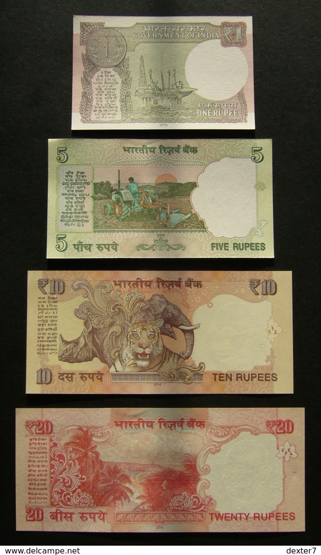 India 1, 5, 10 E 20 Rupie Rupee - 4x Pcs Set UNC FDS - India