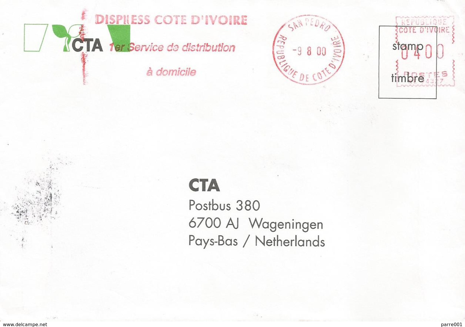 Cote D'Ivoire Ivory Coast 2000 San Pedro Post Office Meter Secap “NE” 94327 Insurance Slogan EMA Cover - Ivory Coast (1960-...)