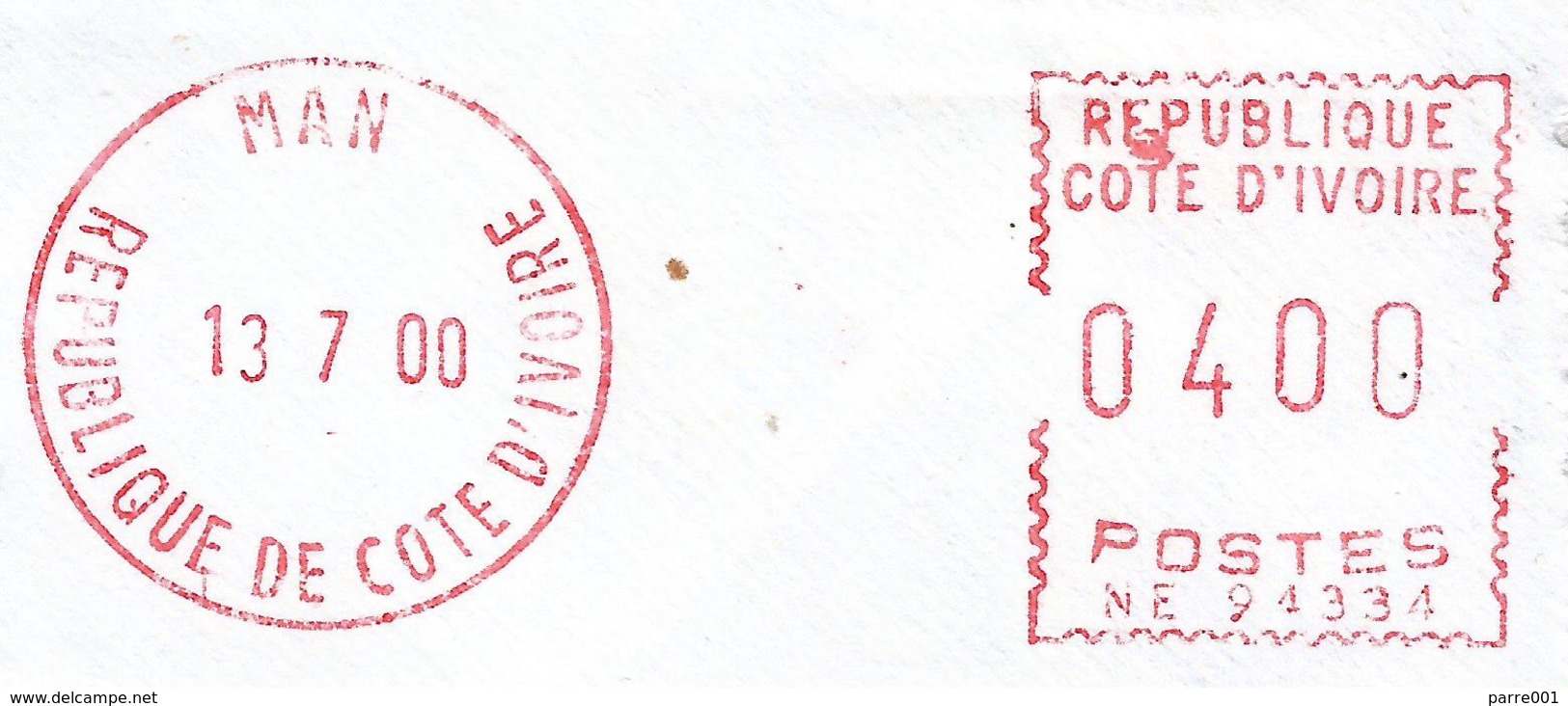 Cote D'Ivoire Ivory Coast 2000 Man Post Office Meter Secap “NE” 94334 EMA Cover - Ivoorkust (1960-...)