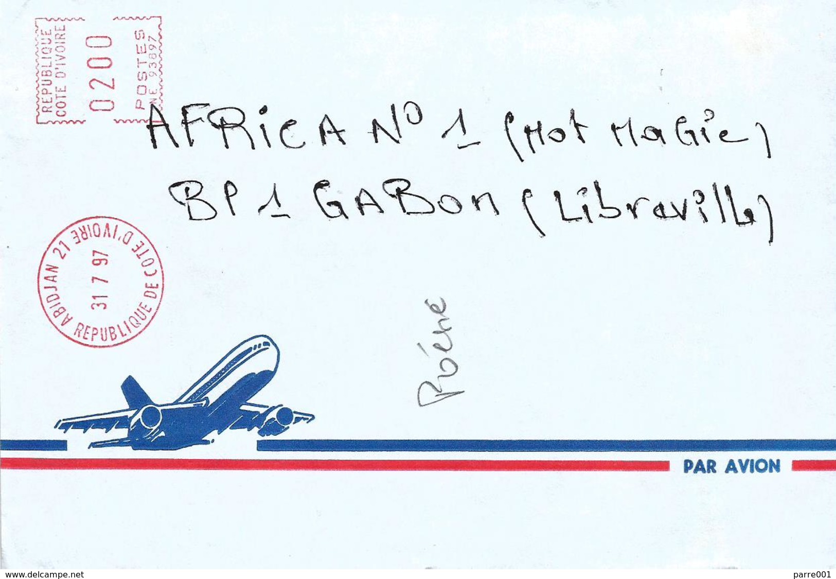 Cote D'Ivoire Ivory Coast 1997 Abidjan 21 Post Office Meter Secap “NE” 93897 EMA Registered Cover - Ivoorkust (1960-...)