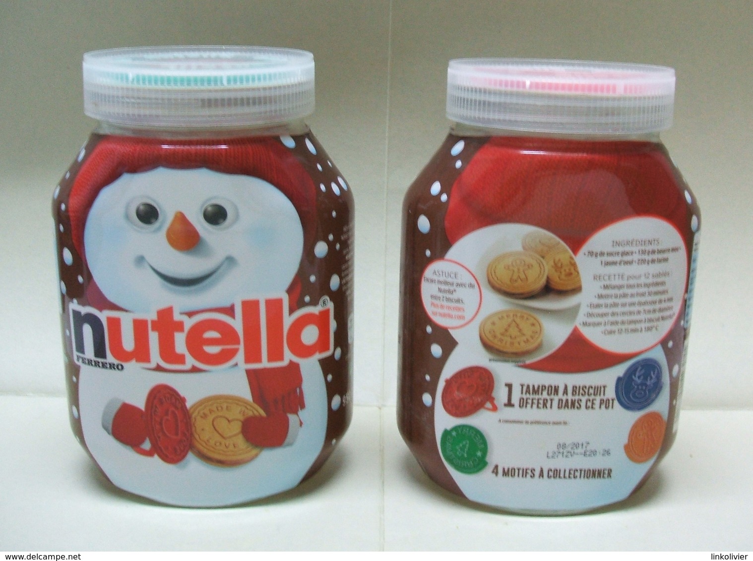 2 Pots De NUTELLA Vides Avec TAMPONS à BISCUITS Différents - Bonhomme De Neige Hiver Noël - Nutella