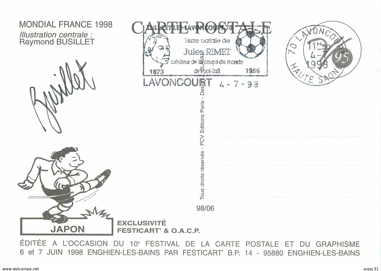 Illustrateur Busillet - Enghien Les Bains - Sports - Football - Coupe Du Monde 1998 - Japon - Autographe - Signature - Altri & Non Classificati