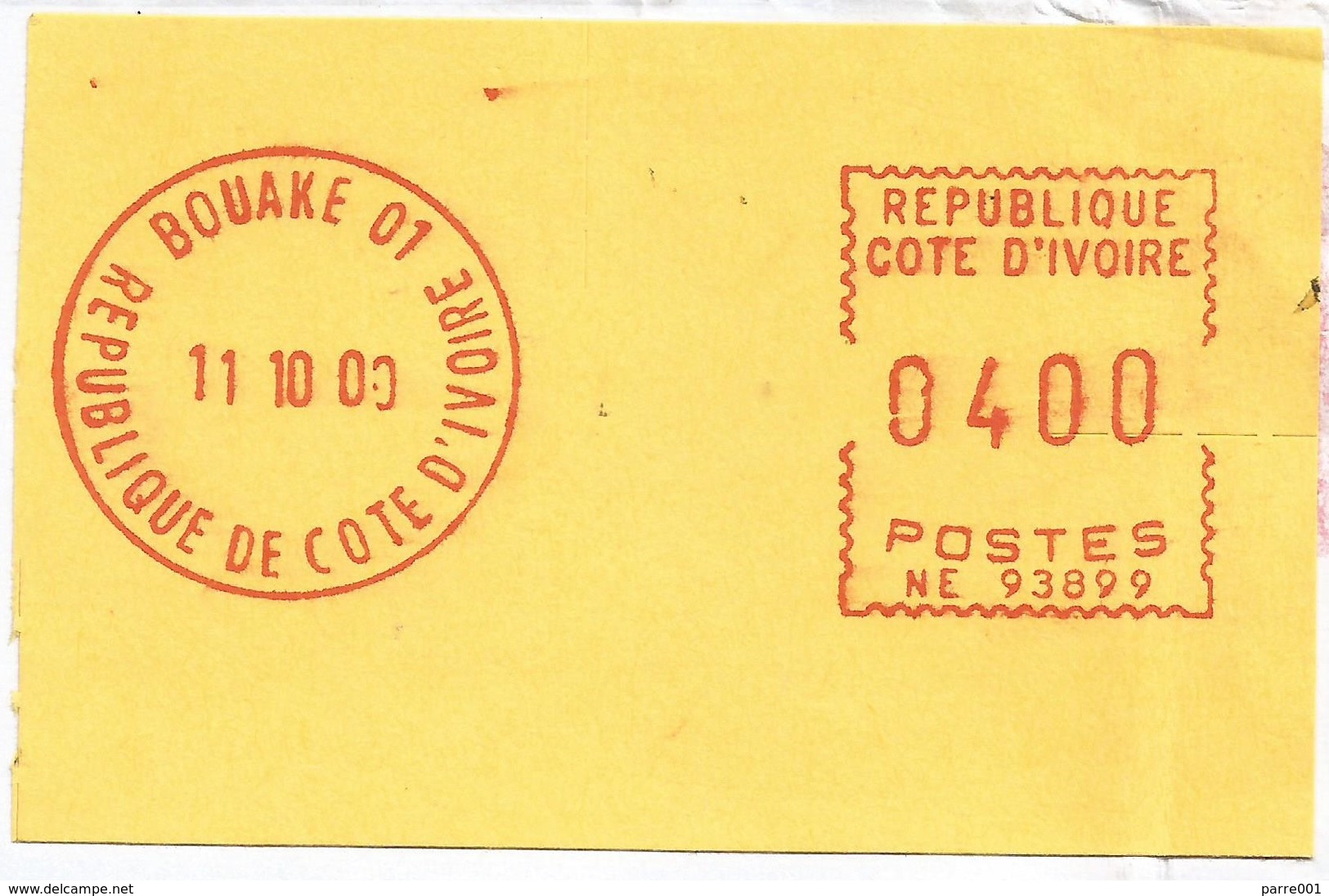 Cote D'Ivoire Ivory Coast 2000 Bouake 01 Post Office Meter Secap “NE” 93899 EMA Cover - Ivoorkust (1960-...)