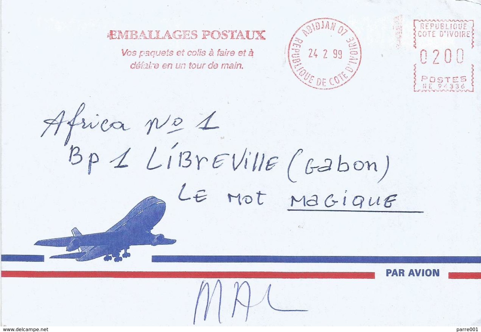 Cote D'Ivoire Ivory Coast 1997 Abidjan 07 Post Office Meter Secap “NE” 94336 Slogan EMA Cover - Côte D'Ivoire (1960-...)