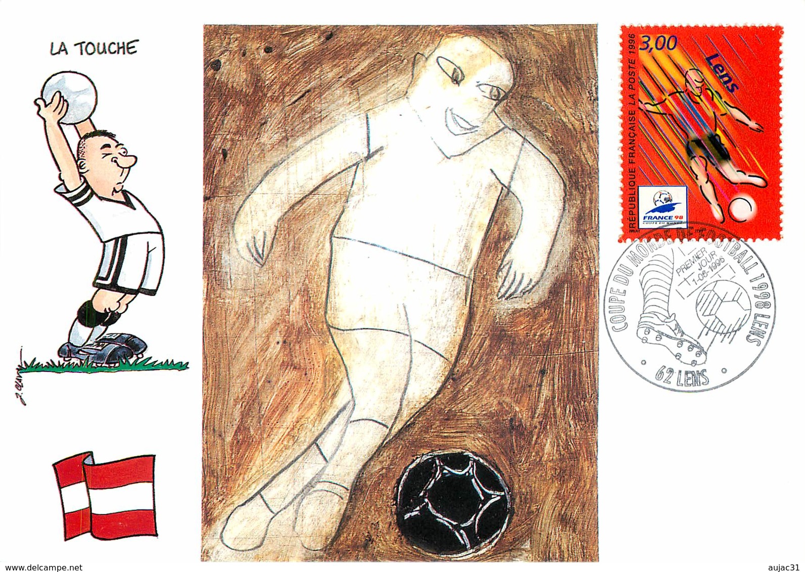 Illustrateur Ergon - Enghien Les Bains - Sports - Football - Coupe Du Monde 1998 - Autriche - Dessin Au Dos - Ergon