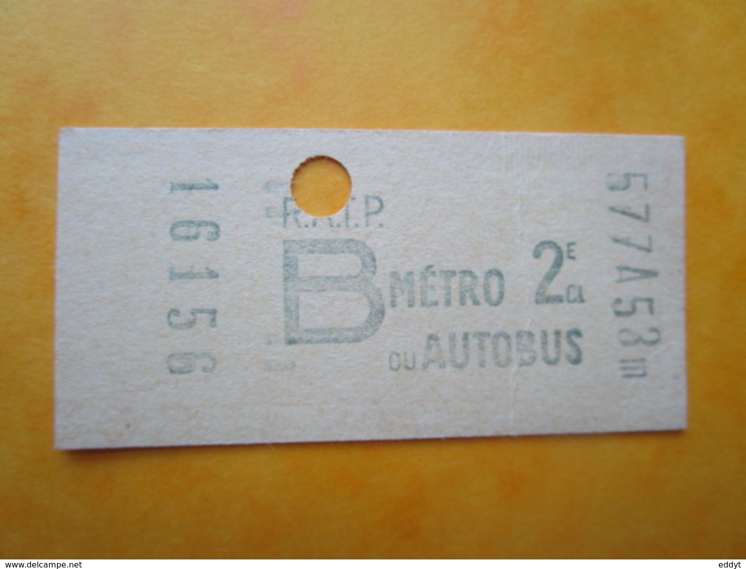 ANCIEN TICKET RATP Métro Ou Autobus PARIS " B " - 1970 - 2° Classe - TBE - Wereld