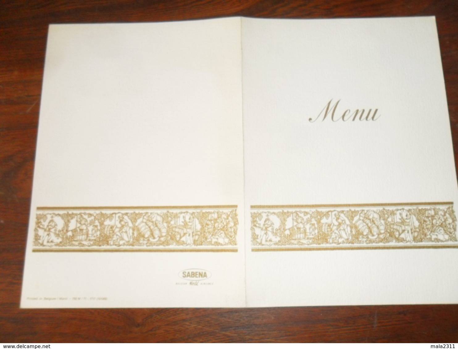 ANCIEN MENU /  VOL  SABENA  NEW-YORK  BRUXELLES - Menus