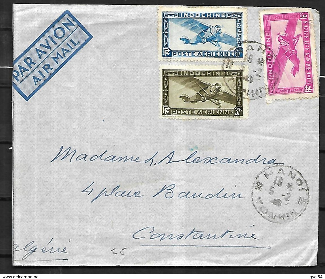 Indochine Lettre Par Avion  Du 05  02  1946 D' Hanoi^ Vers Constantine  En Algérie - Lettres & Documents