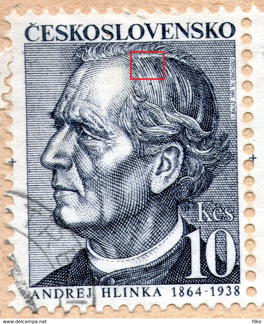 Czechoslovakia,1991.Mi#3095,Y&T#2890,Andrej Hlinka,error Shown On Scan,as Scan - Errors, Freaks & Oddities (EFO)