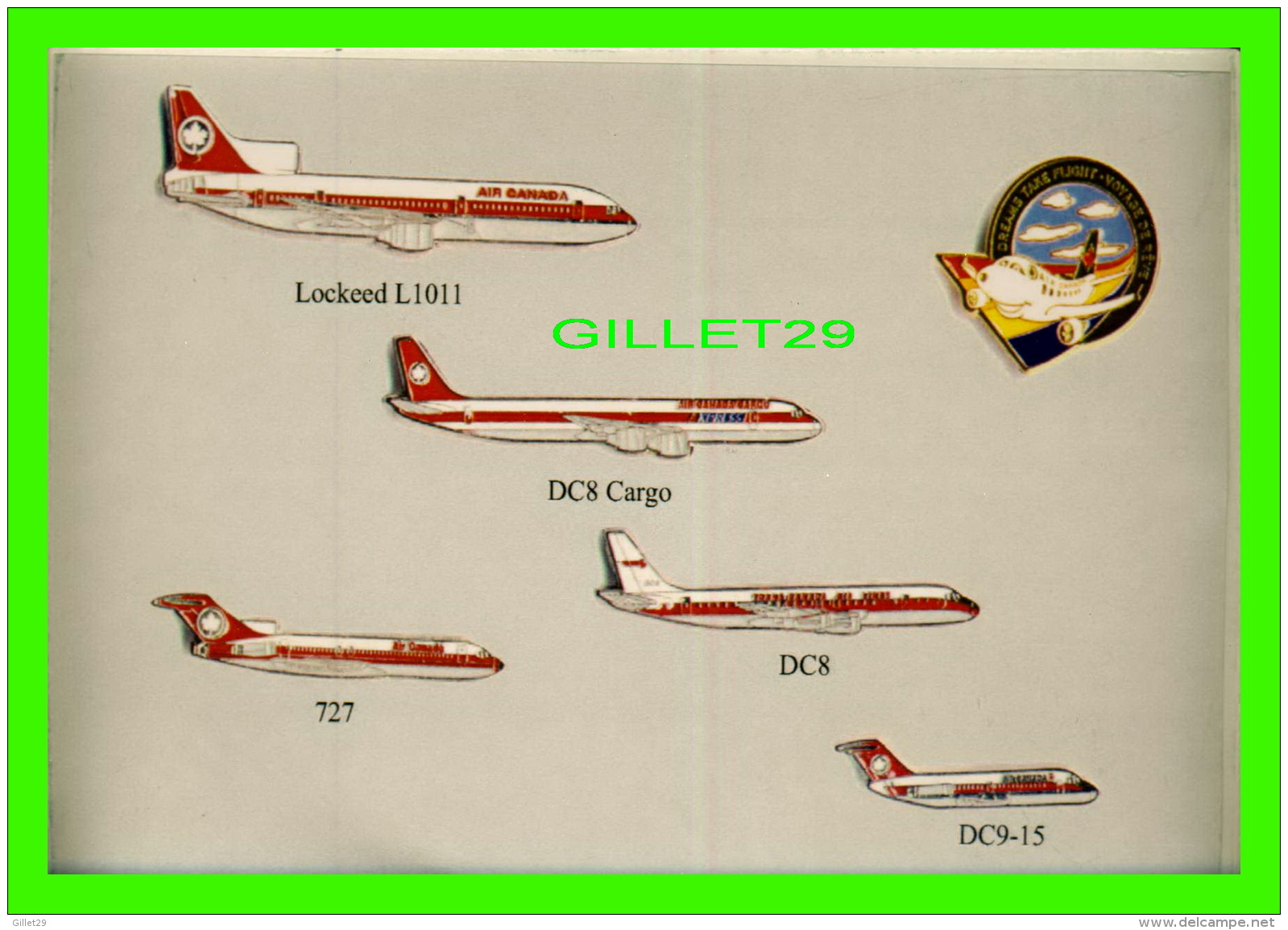 PIN'S, ÉPINGLETTES - LOT DE 6 ÉPINGLETTES DES AVIONS D'AIR CANADA " VOYAGE DE RÊVE " - BOITE COMPLÈTE - - Lots